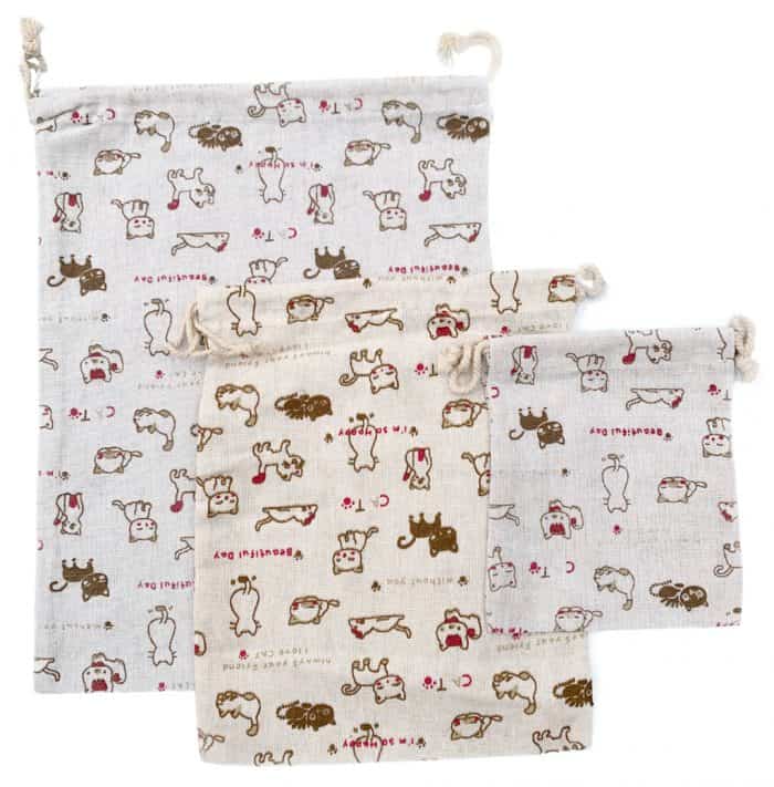 drawstring bag set cat pattern