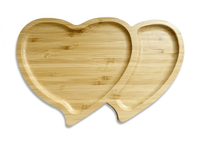 Bamboo Wooden Serving Platter, Double Heart