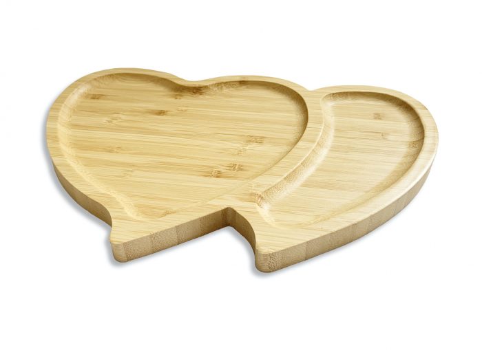 Bamboo Wooden Serving Platter, Double Heart