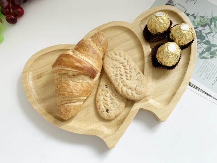 Bamboo Wooden Serving Platter, Double Heart