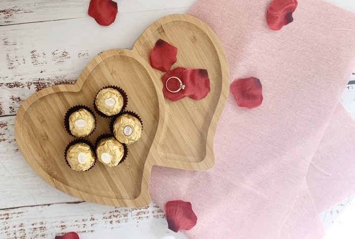 Bamboo Wooden Serving Platter, Double Heart