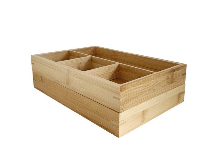 Two Compartment Bamboo Wooden Drawer Dividers - Multifunctional Organizer Serving Tray Storage Box Dual Pack