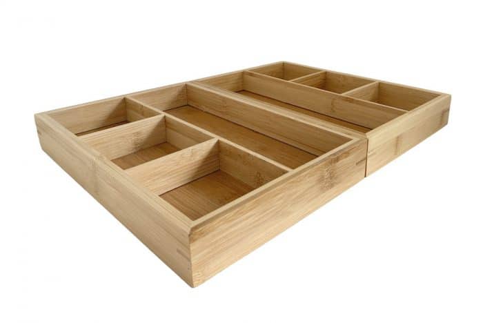 Two Compartment Bamboo Wooden Drawer Dividers – Multifunctional Organizer Serving Tray Storage Box Dual Pack