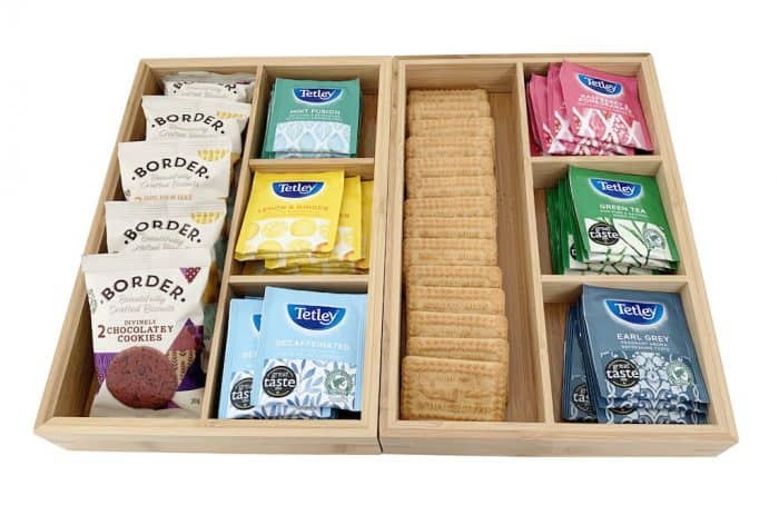 Two Compartment Bamboo Wooden Drawer Dividers – Multifunctional Organizer Serving Tray Storage Box Dual Pack