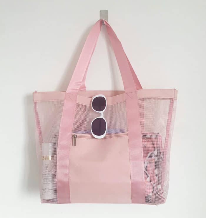 pink mesh beach bag