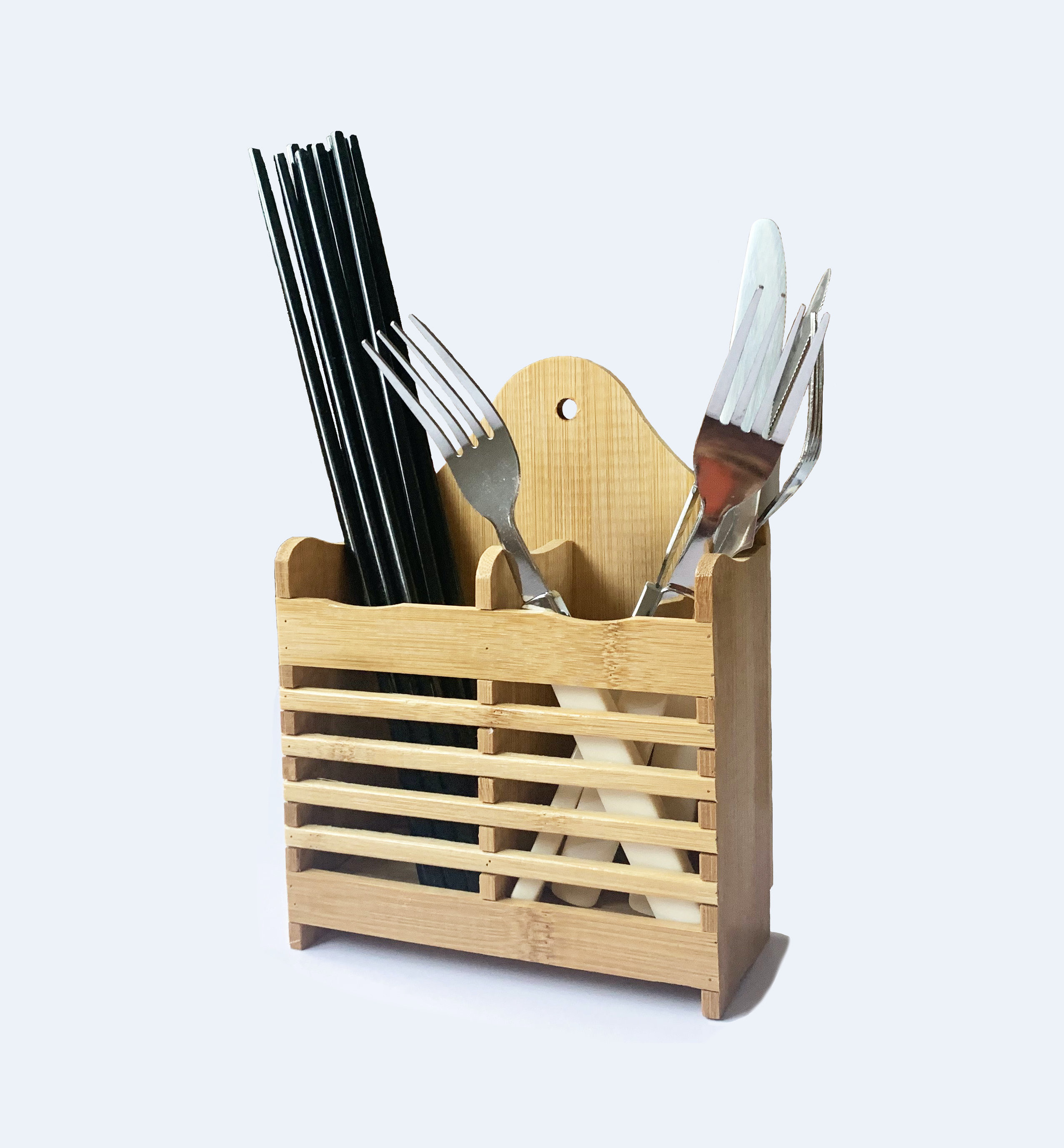 Natural Bamboo Wooden Cutlery Drainer Hanging Utensil Pot Ecowonder