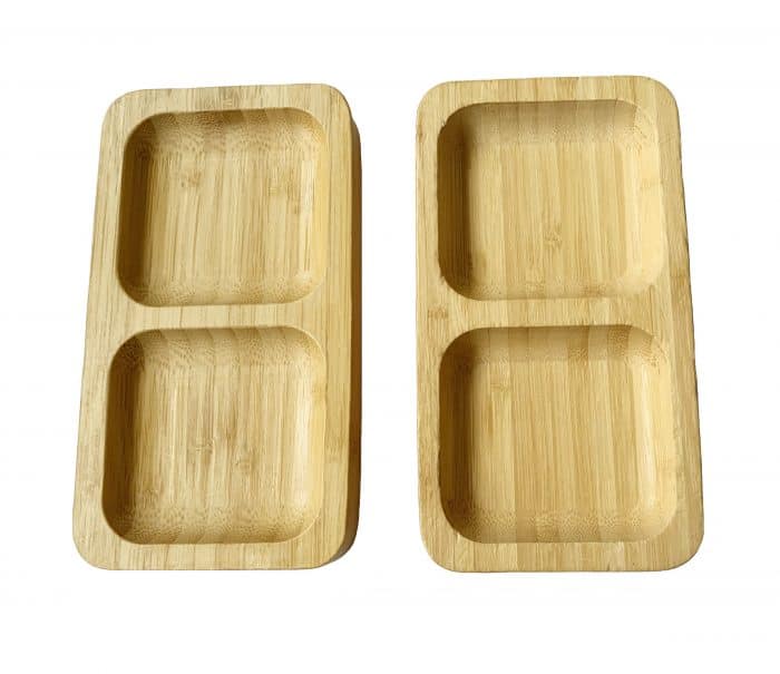 Natural Bamboo Wooden Serving Platters Dual Square Snack Tray Set  (Set of 2)