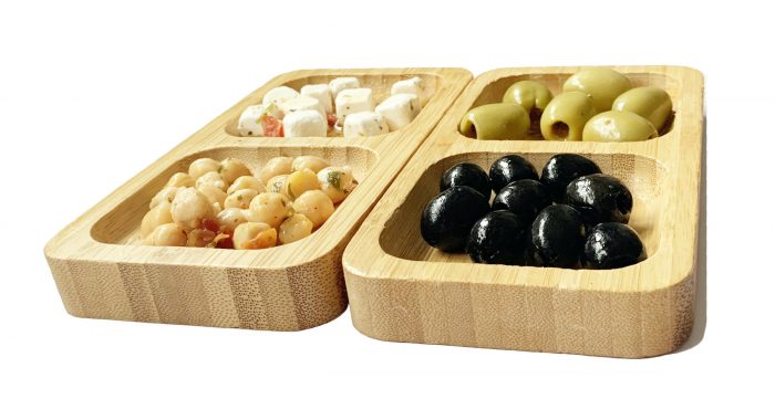 Natural Bamboo Wooden Serving Platters Dual Square Snack Tray Set  (Set of 2)
