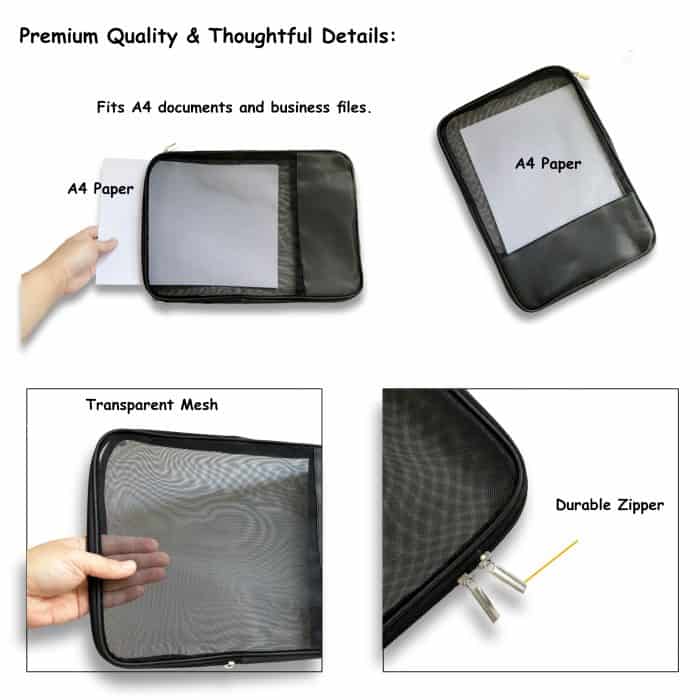 Pack of 2 A4 Mesh File Bags- Plastic Wallets A4 Folders – File Organiser (Black & White)