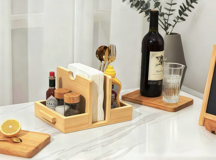 Napkin Holder with Spice Rack for Table, Serviette Holder with Salt & Pepper Shaker Standing