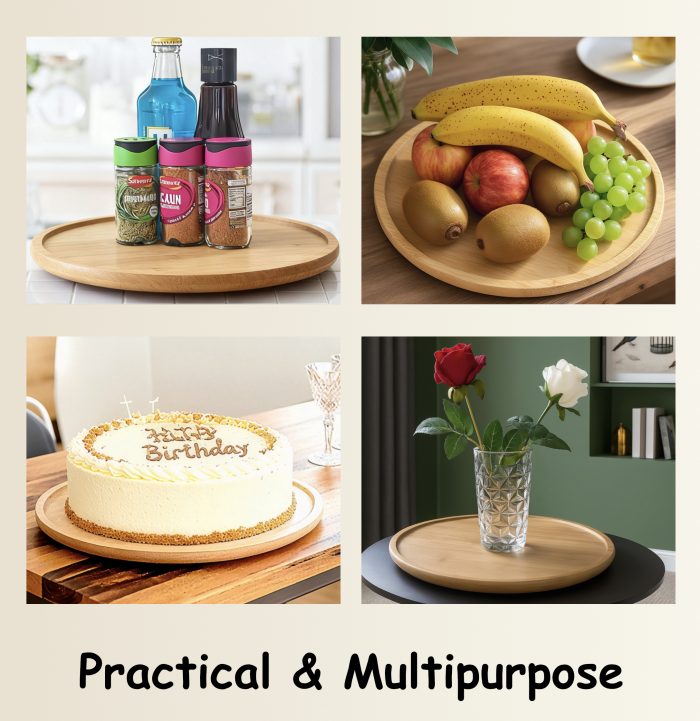 Wooden Turntable Tray – 30cm Large Lazy Susan Rotating Serving Platter