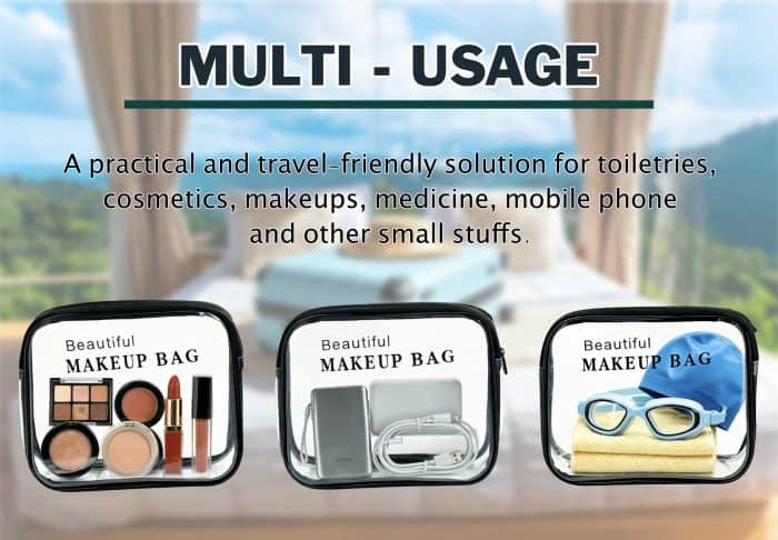 Clear Travel Toiletry Bag 2 Pack Set, 2pcs Clear Makeup Bags Airport Liquid Bags, See Through Wash Bag