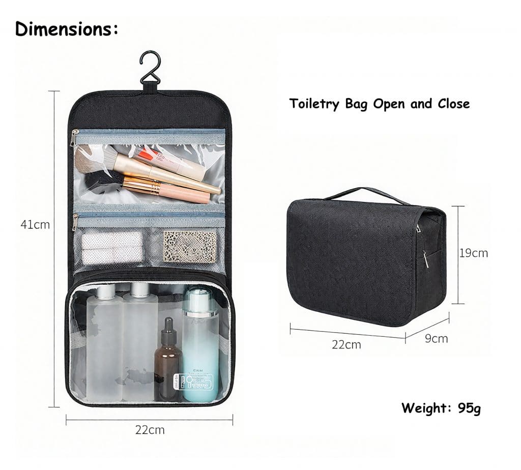 hanging toiletry bag shower bag black with hanging hook